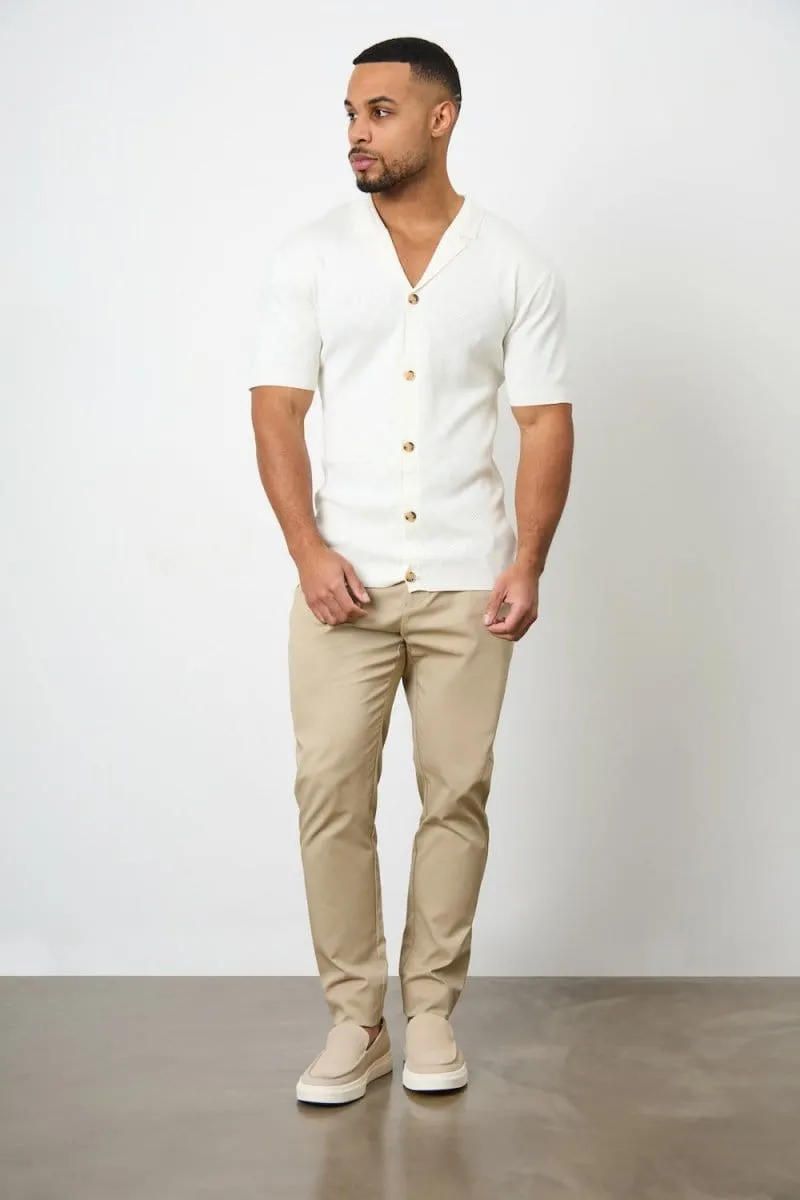 Jacquard Revere Collar Knitted Shirt in Ecru