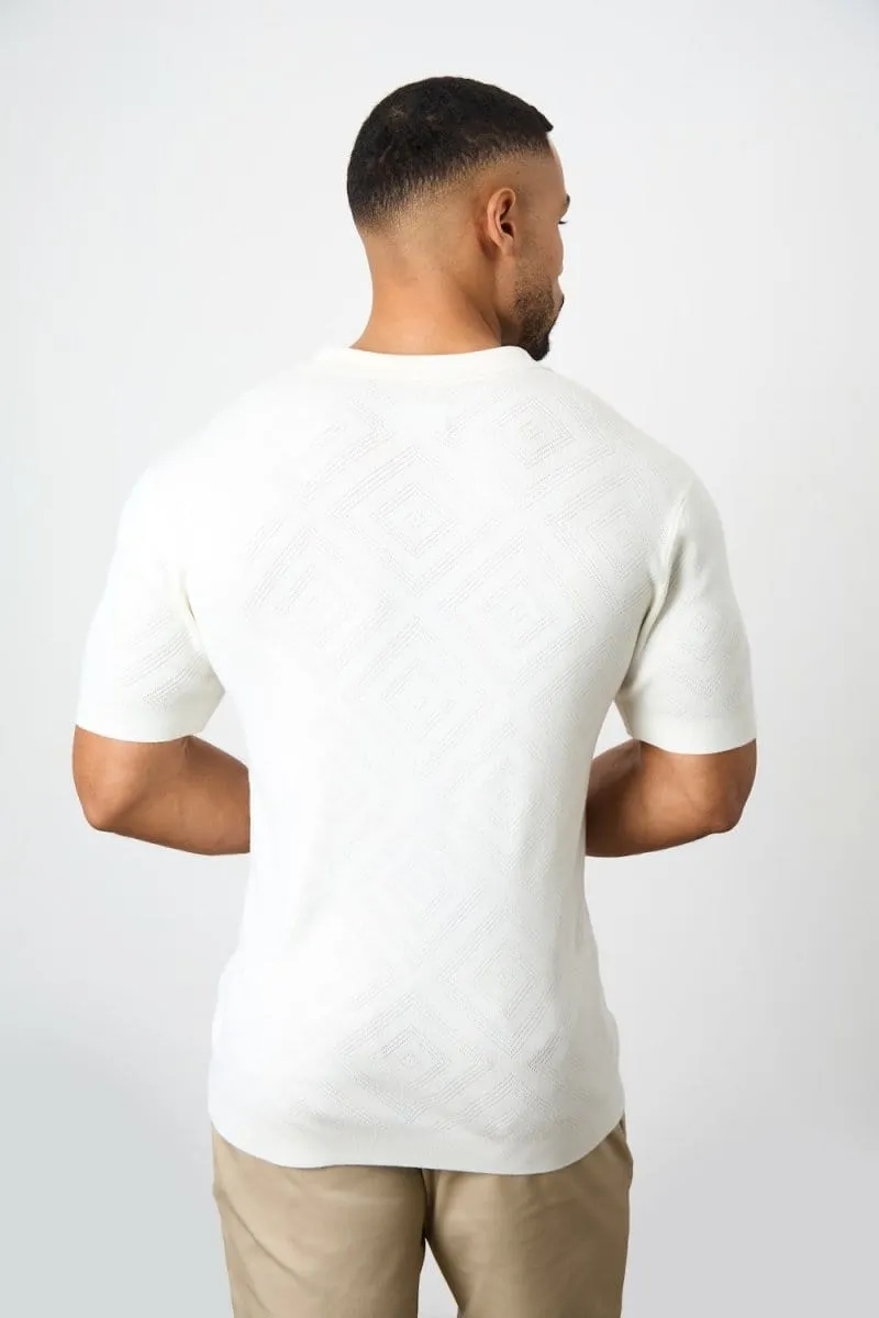 Jacquard Revere Collar Knitted Shirt in Ecru