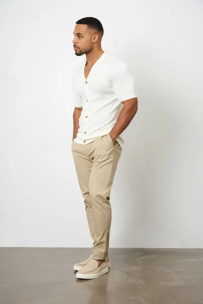 Jacquard Revere Collar Knitted Shirt in Ecru