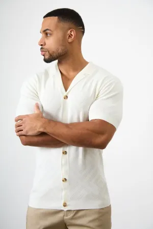 Jacquard Revere Collar Knitted Shirt in Ecru