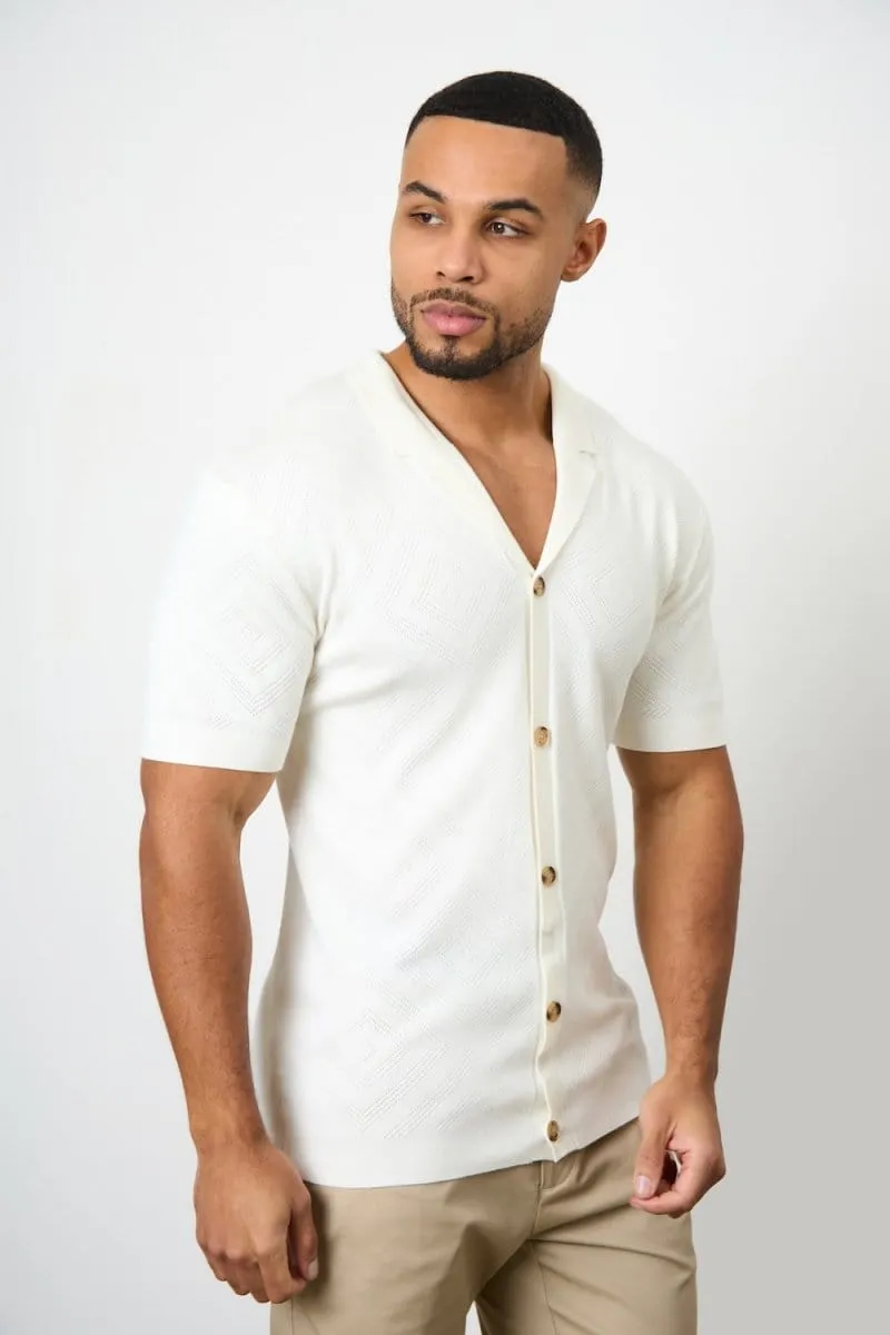 Jacquard Revere Collar Knitted Shirt in Ecru