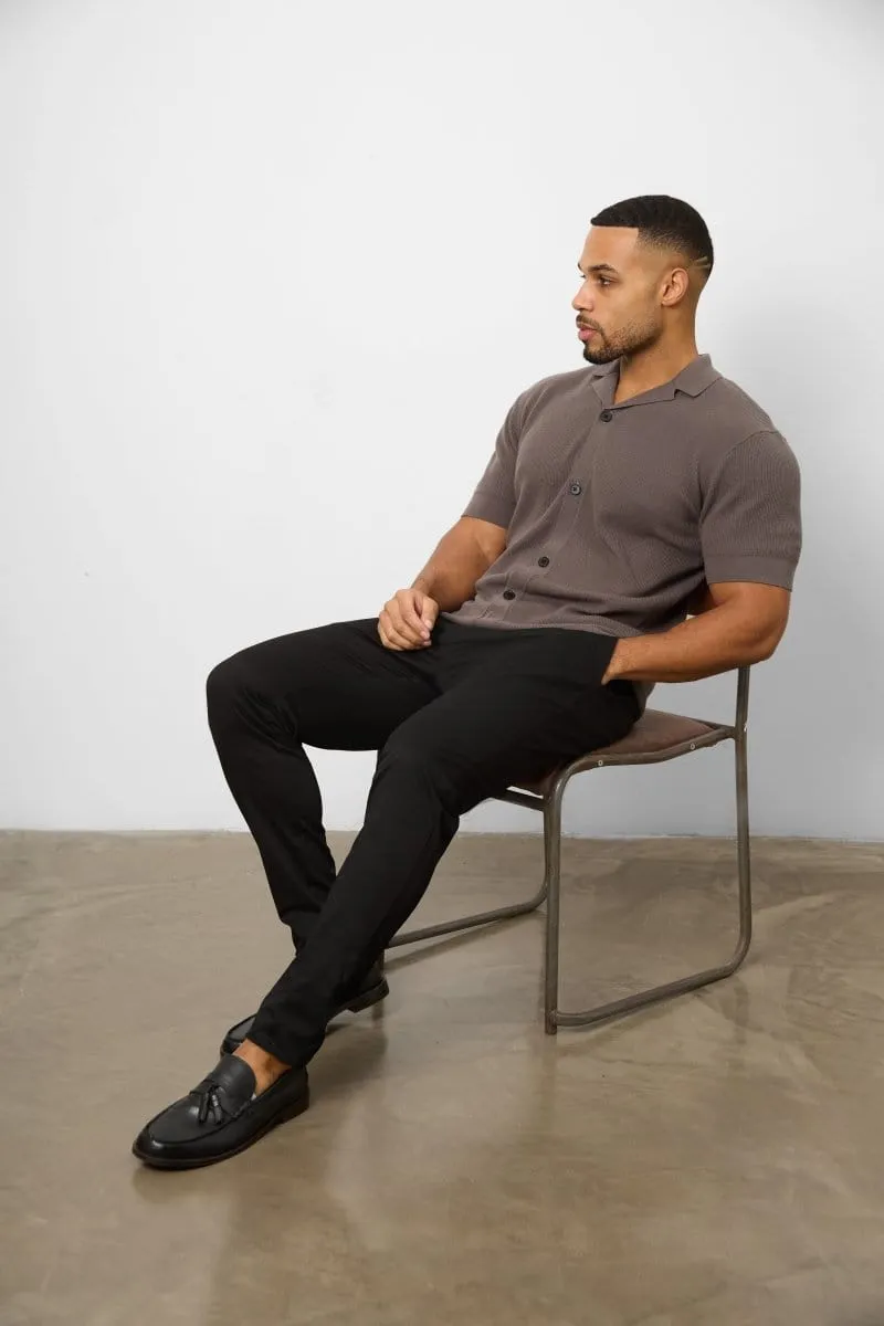 Knitted Cuban Collar Shirt in Dark Mole