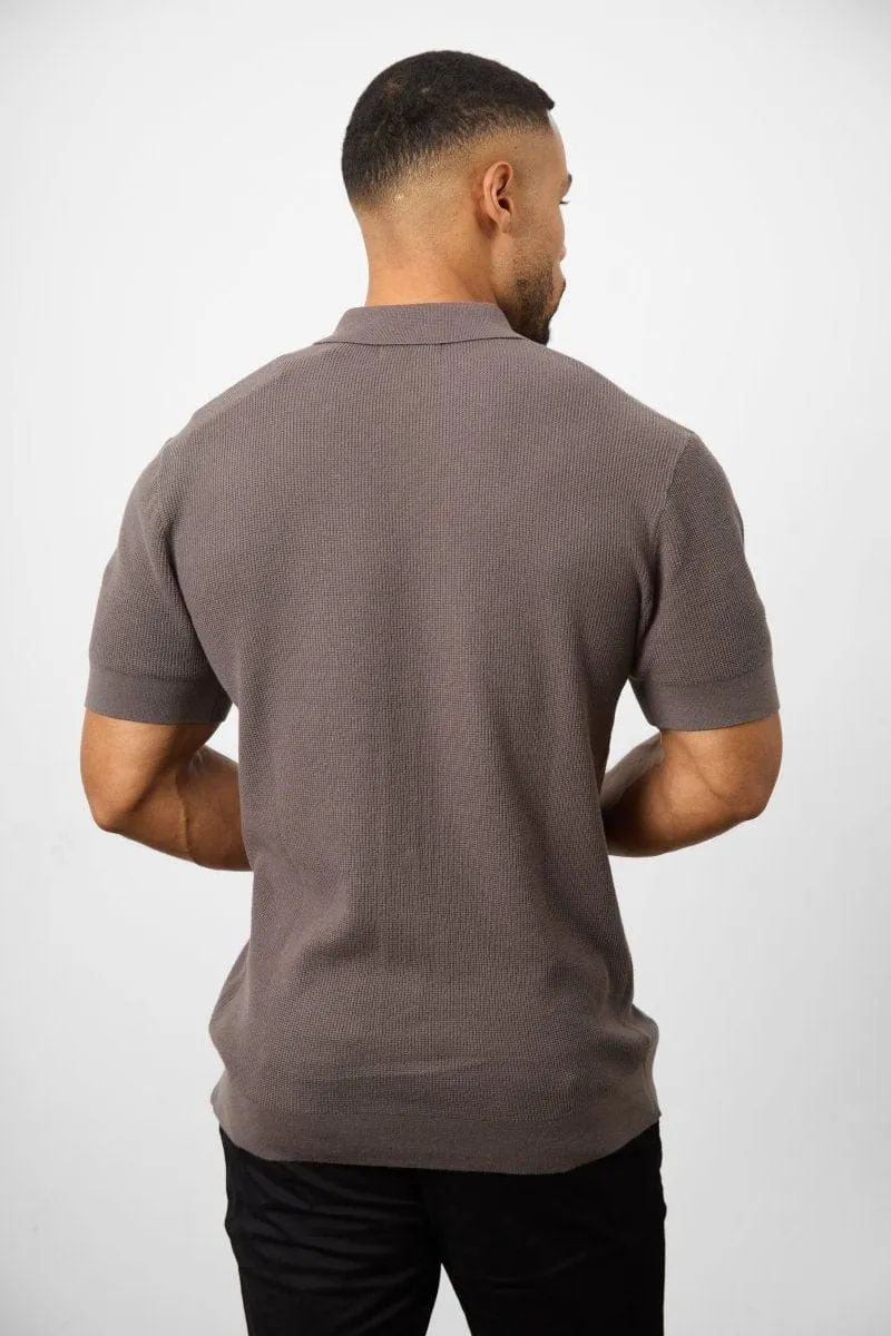Knitted Cuban Collar Shirt in Dark Mole