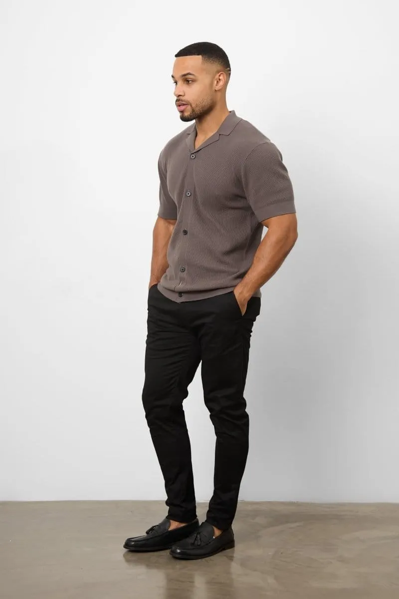 Knitted Cuban Collar Shirt in Dark Mole
