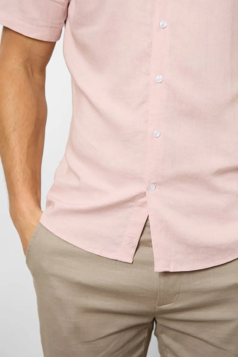 Linen Blend Button Through Shirt in Pink