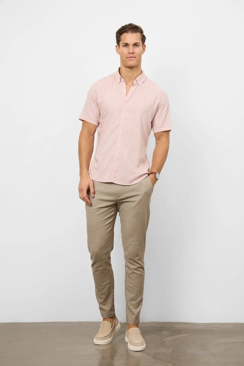 Linen Blend Button Through Shirt in Pink