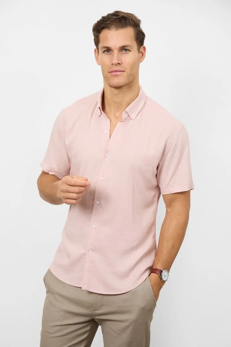 Linen Blend Button Through Shirt in Pink