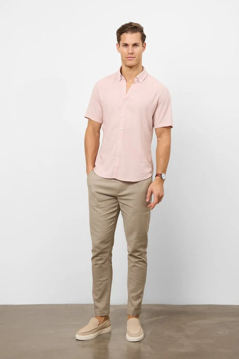 Linen Blend Button Through Shirt in Pink