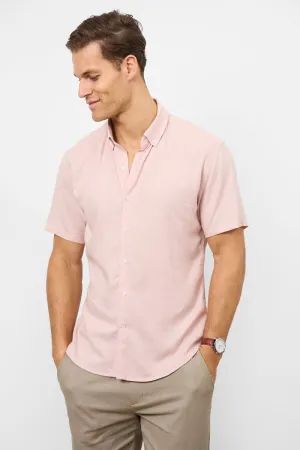 Linen Blend Button Through Shirt in Pink