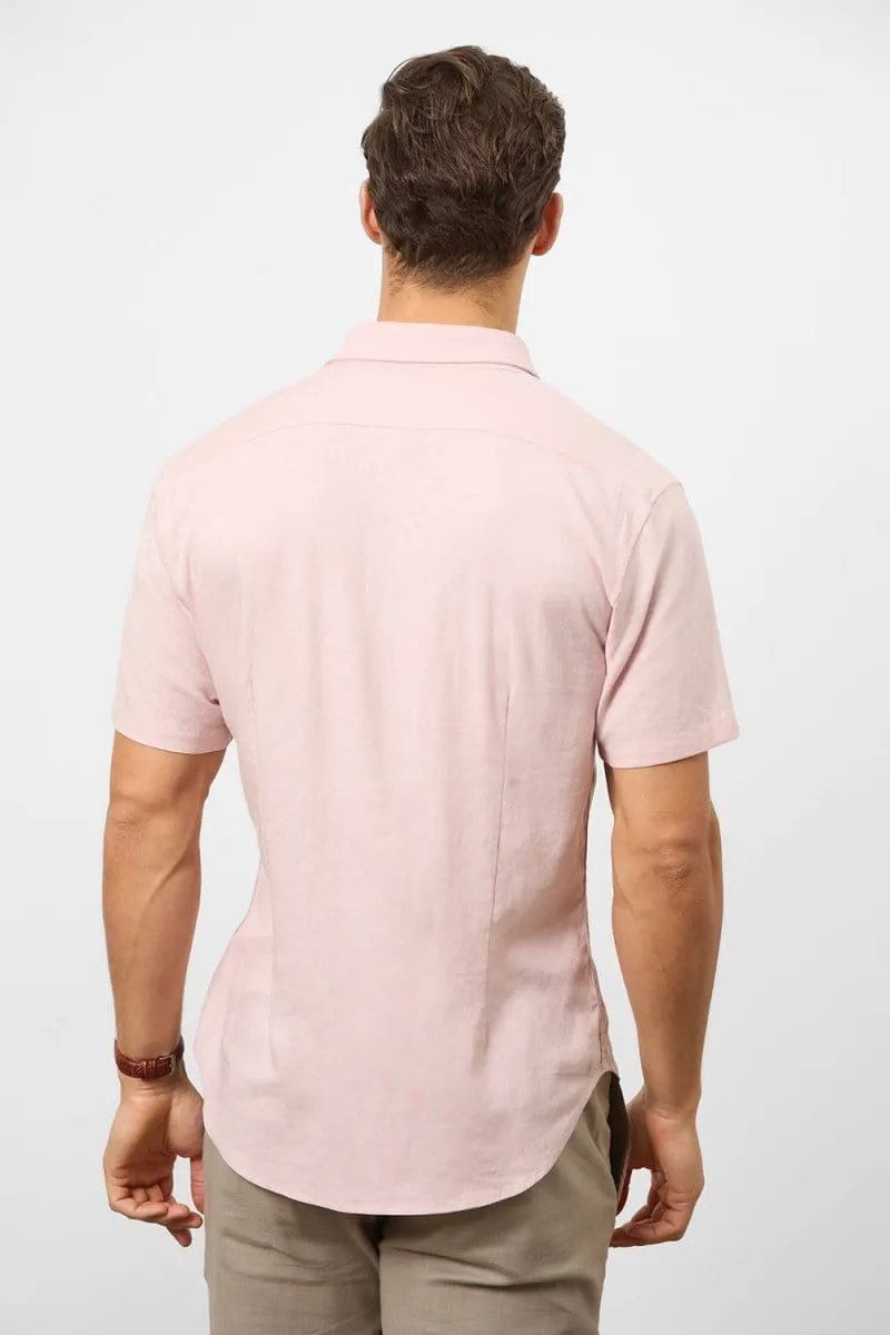 Linen Blend Button Through Shirt in Pink