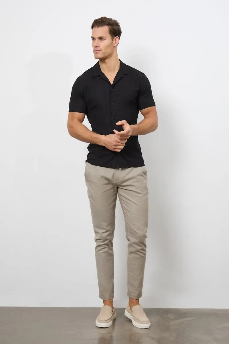 Linen Blend Cuban Collar Shirt in Black