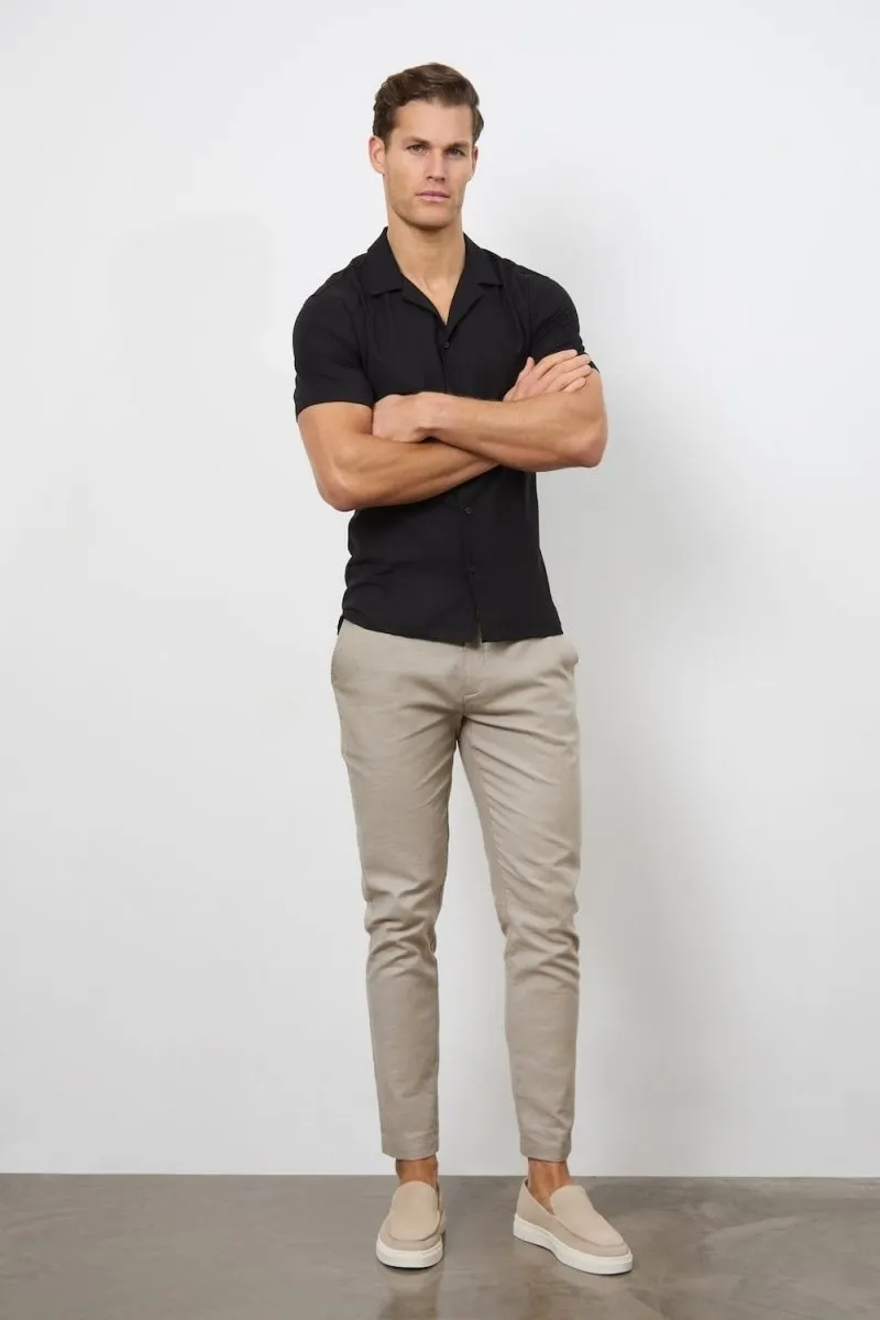 Linen Blend Cuban Collar Shirt in Black