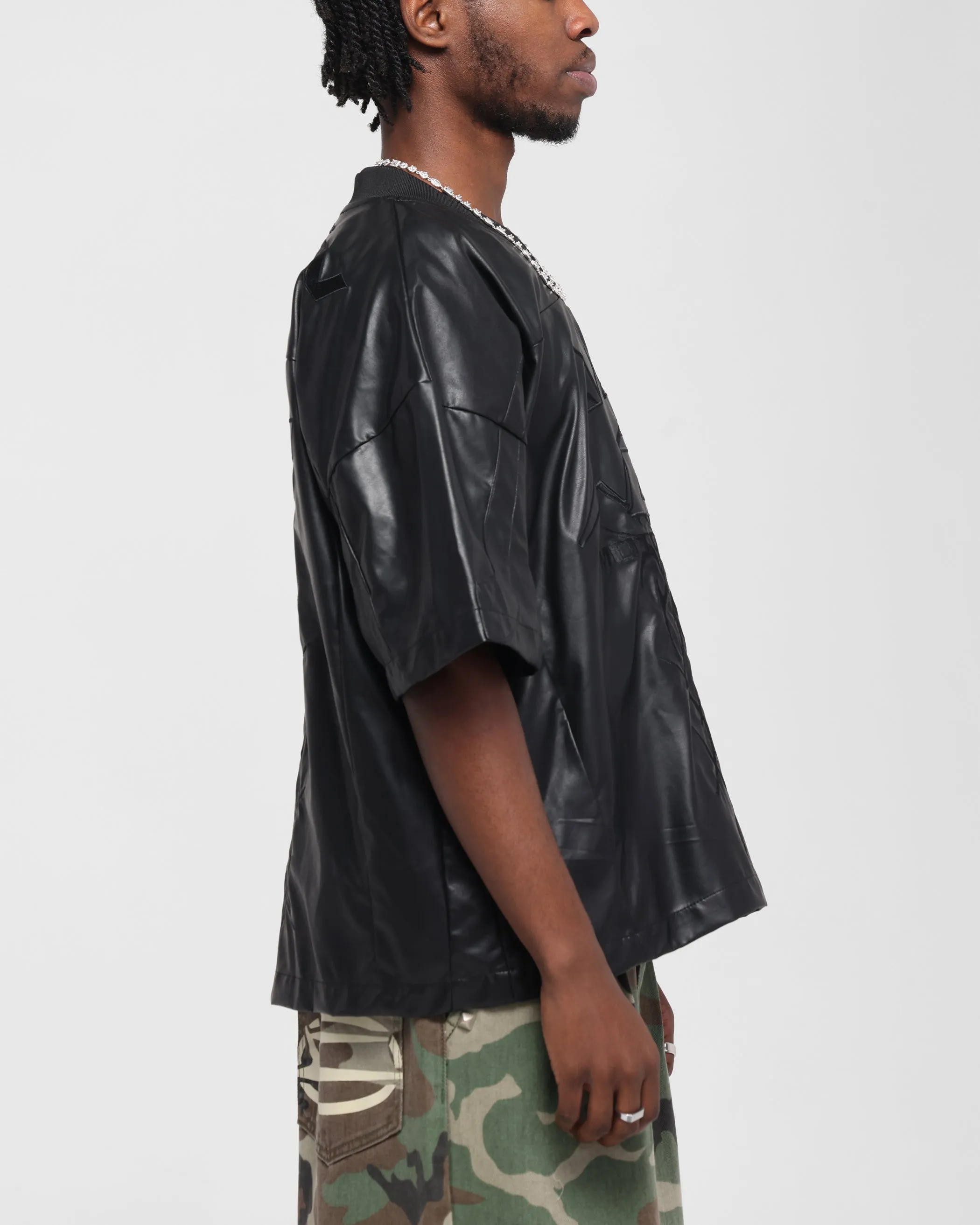 Loiter Vegan Leather Football Top Black