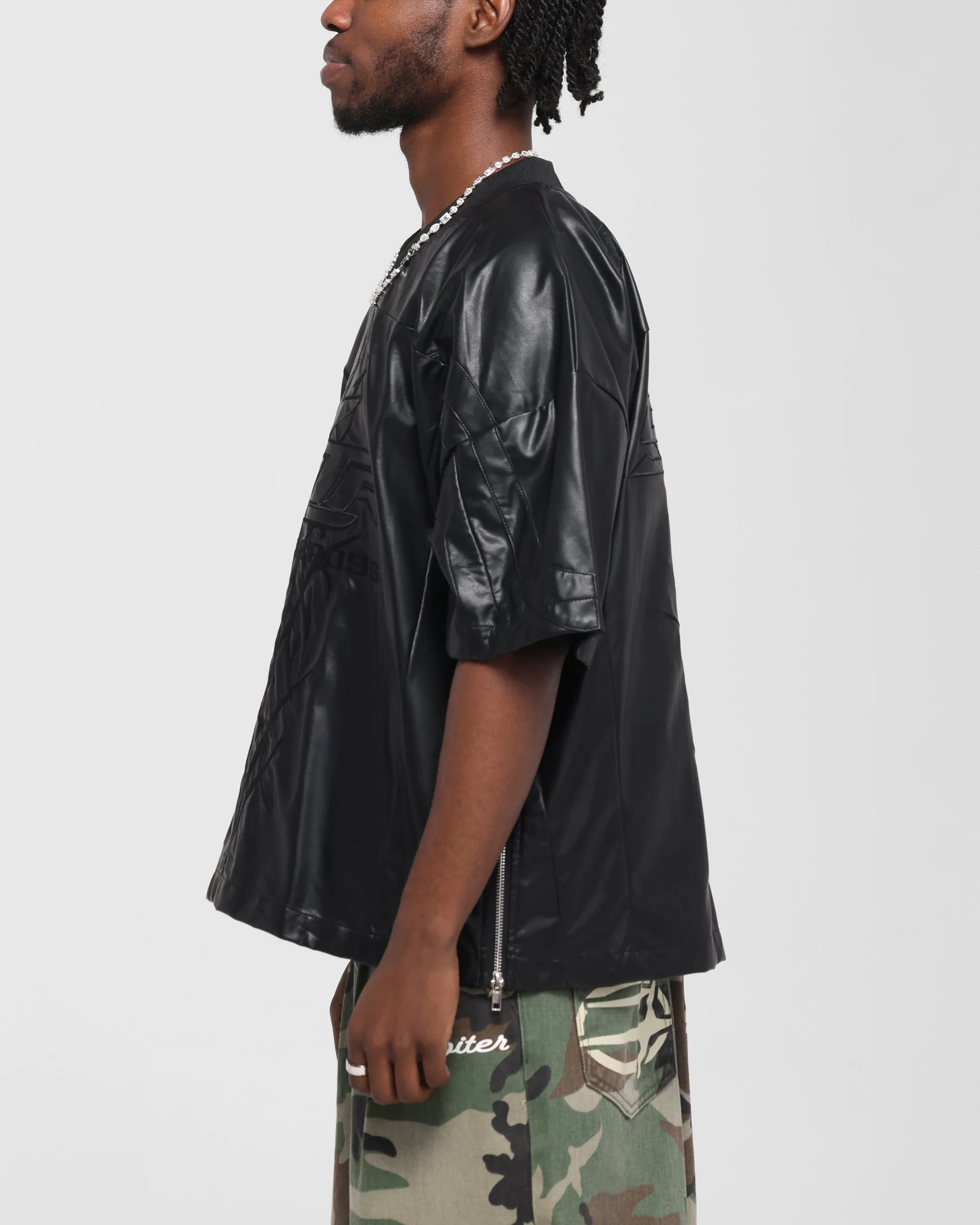 Loiter Vegan Leather Football Top Black