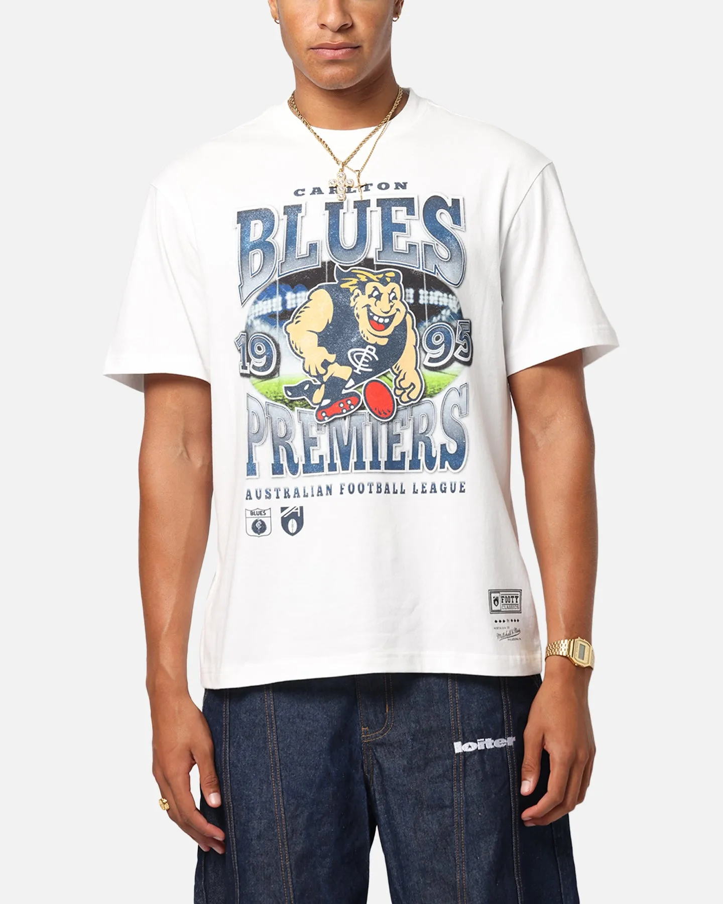 Mitchell & Ness Carlton Blues Mascot T-Shirt Vintage White