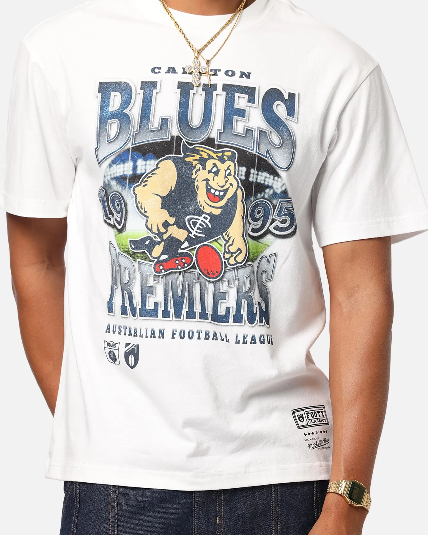 Mitchell & Ness Carlton Blues Mascot T-Shirt Vintage White