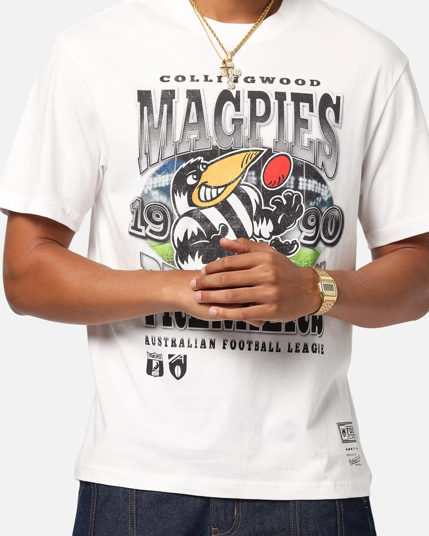 Mitchell & Ness Collingwood Magpies Mascot T-Shirt Vintage White