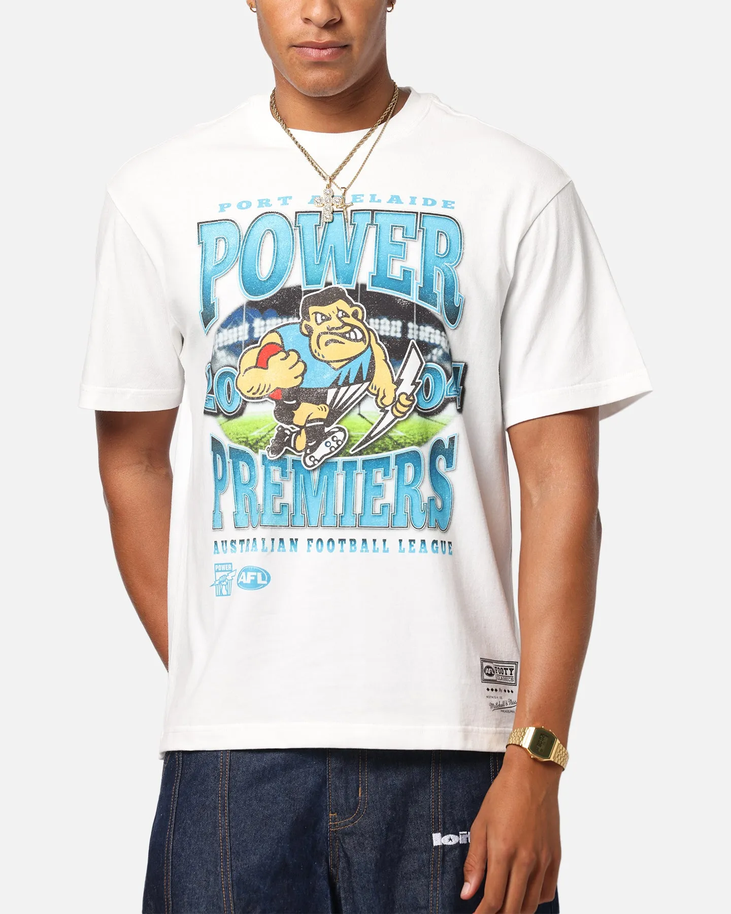 Mitchell & Ness Port Adelaide Power Mascot T-Shirt Vintage White