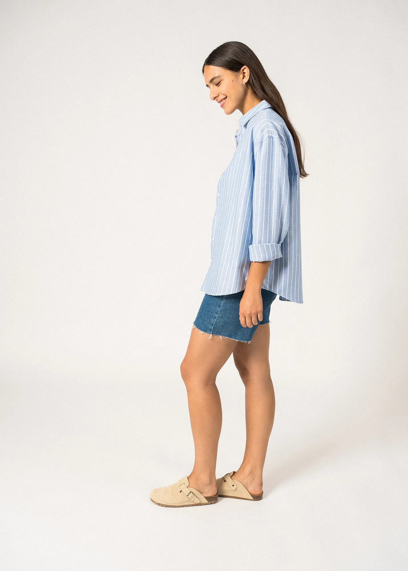 MYRIAM - Striped Cotton Shirt (MER BLUE / WHITE)