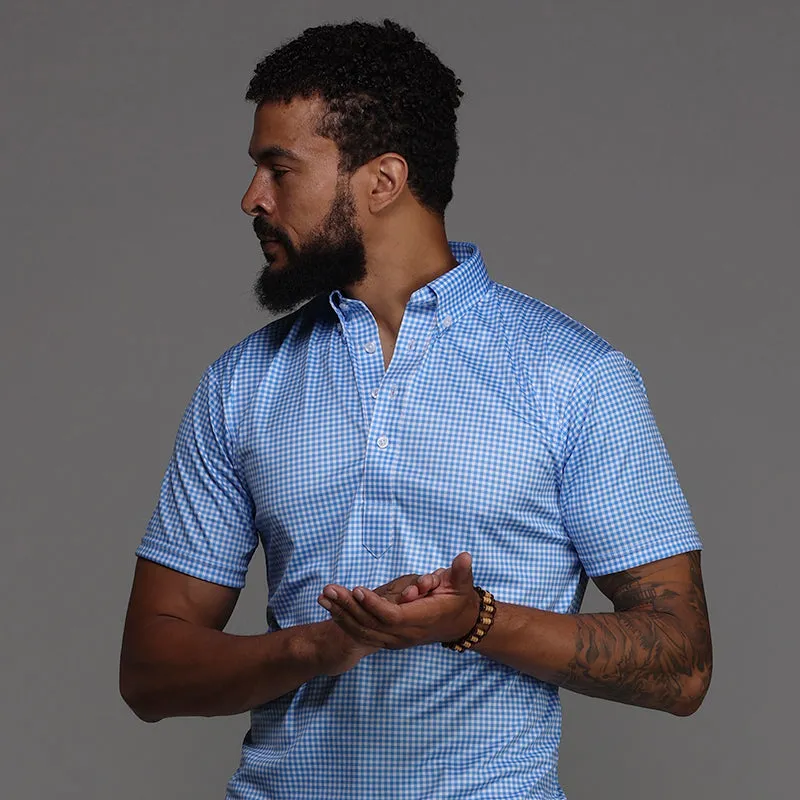 Oxford Button Down Collar Polo Newport Light Blue Gingham