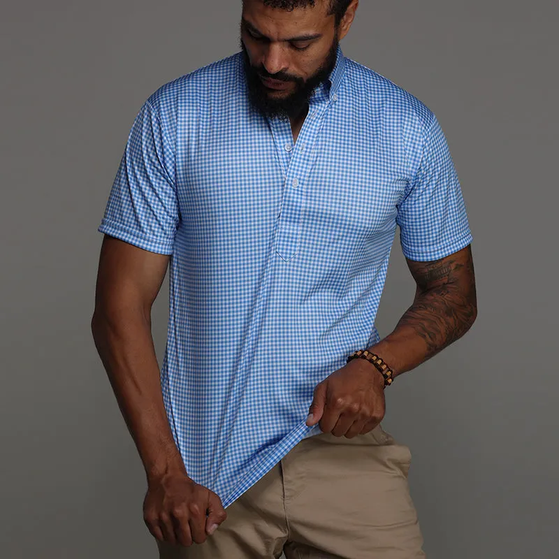 Oxford Button Down Collar Polo Newport Light Blue Gingham