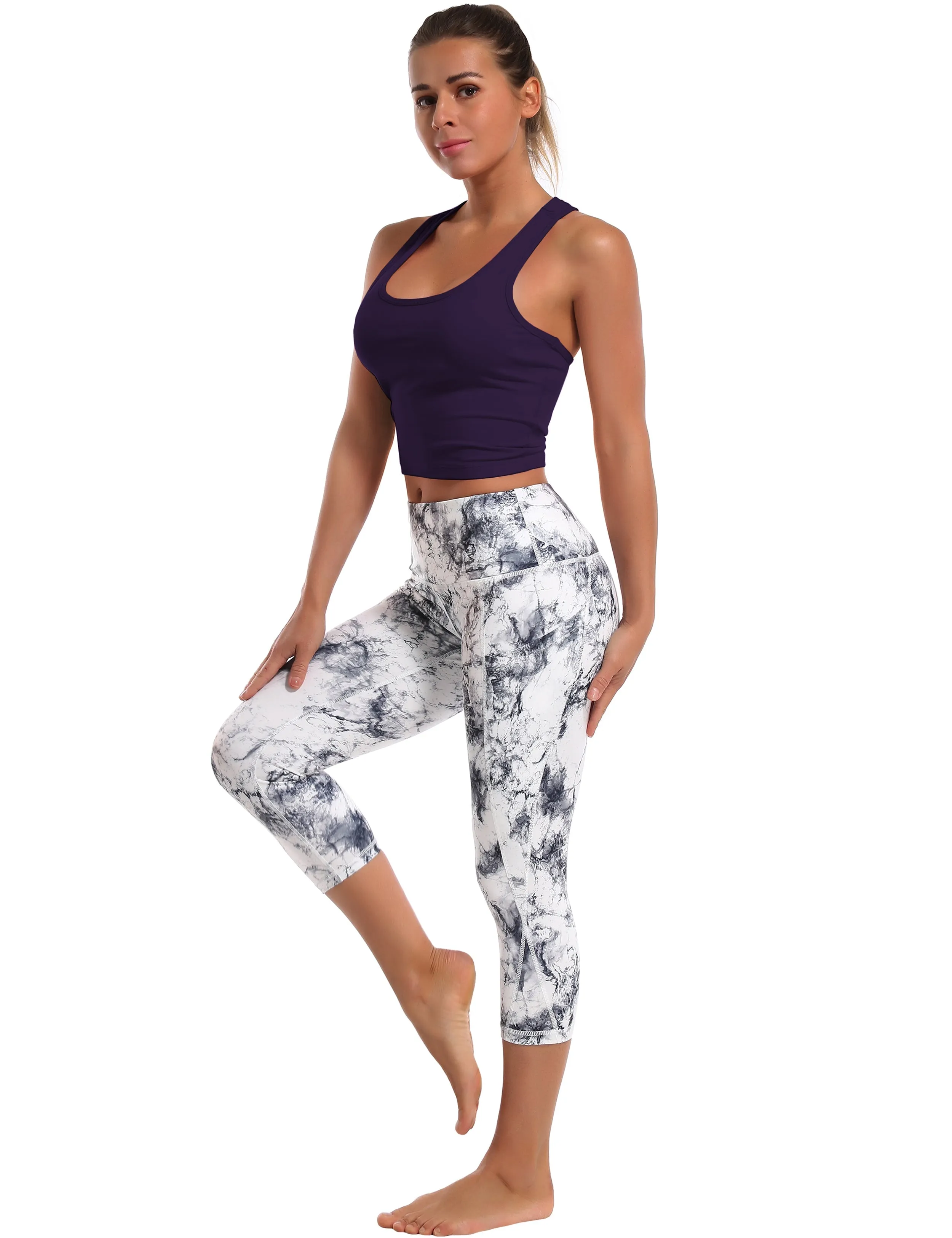 Racerback Athletic Crop Tank Tops midnightblue_yogastudio