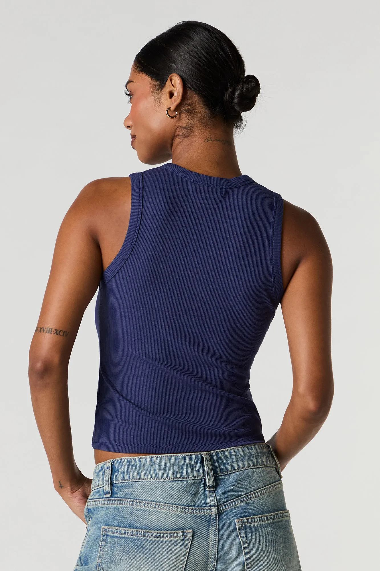 Ribbed Button Front Tank