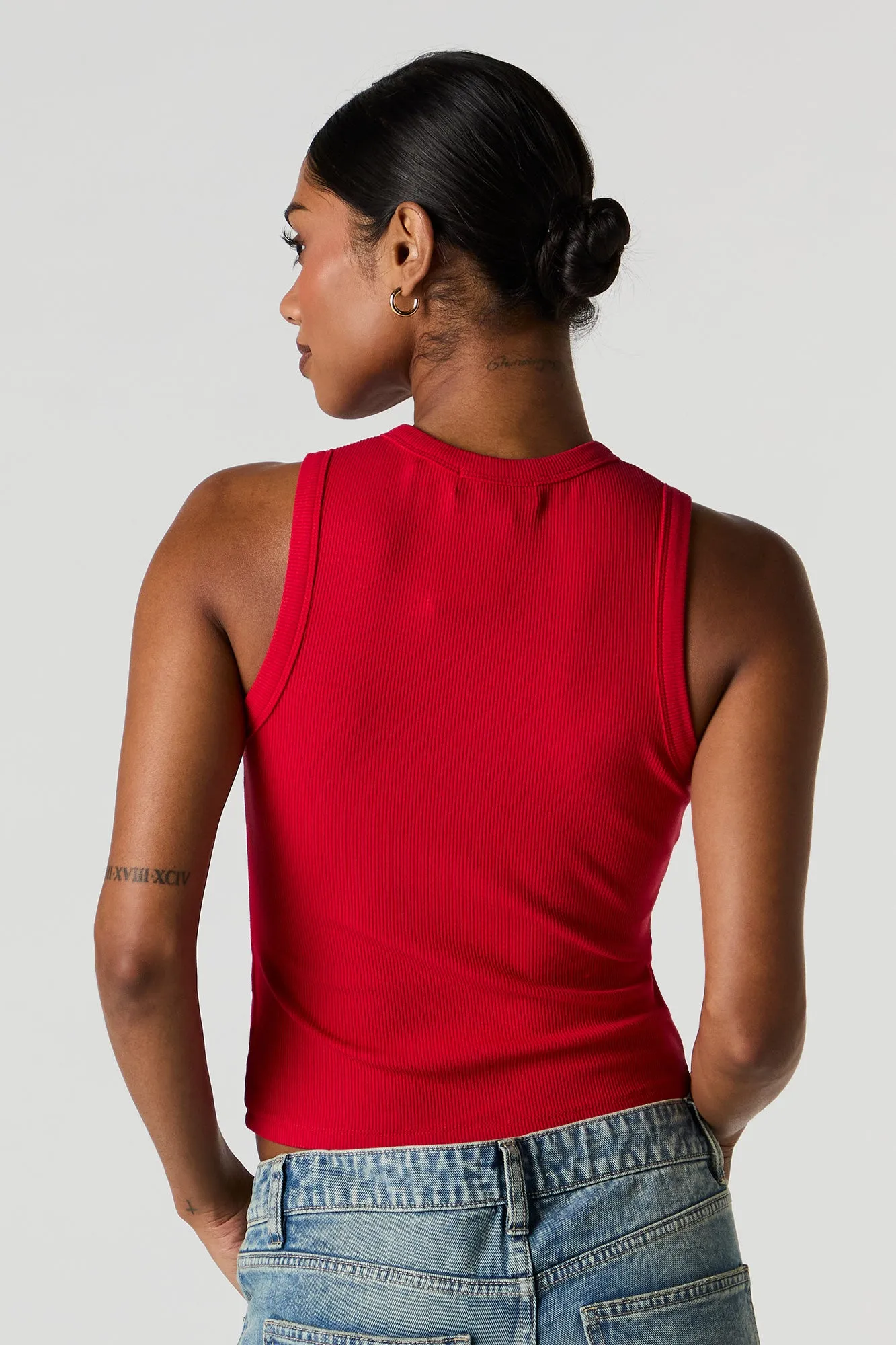 Ribbed Button Front Tank