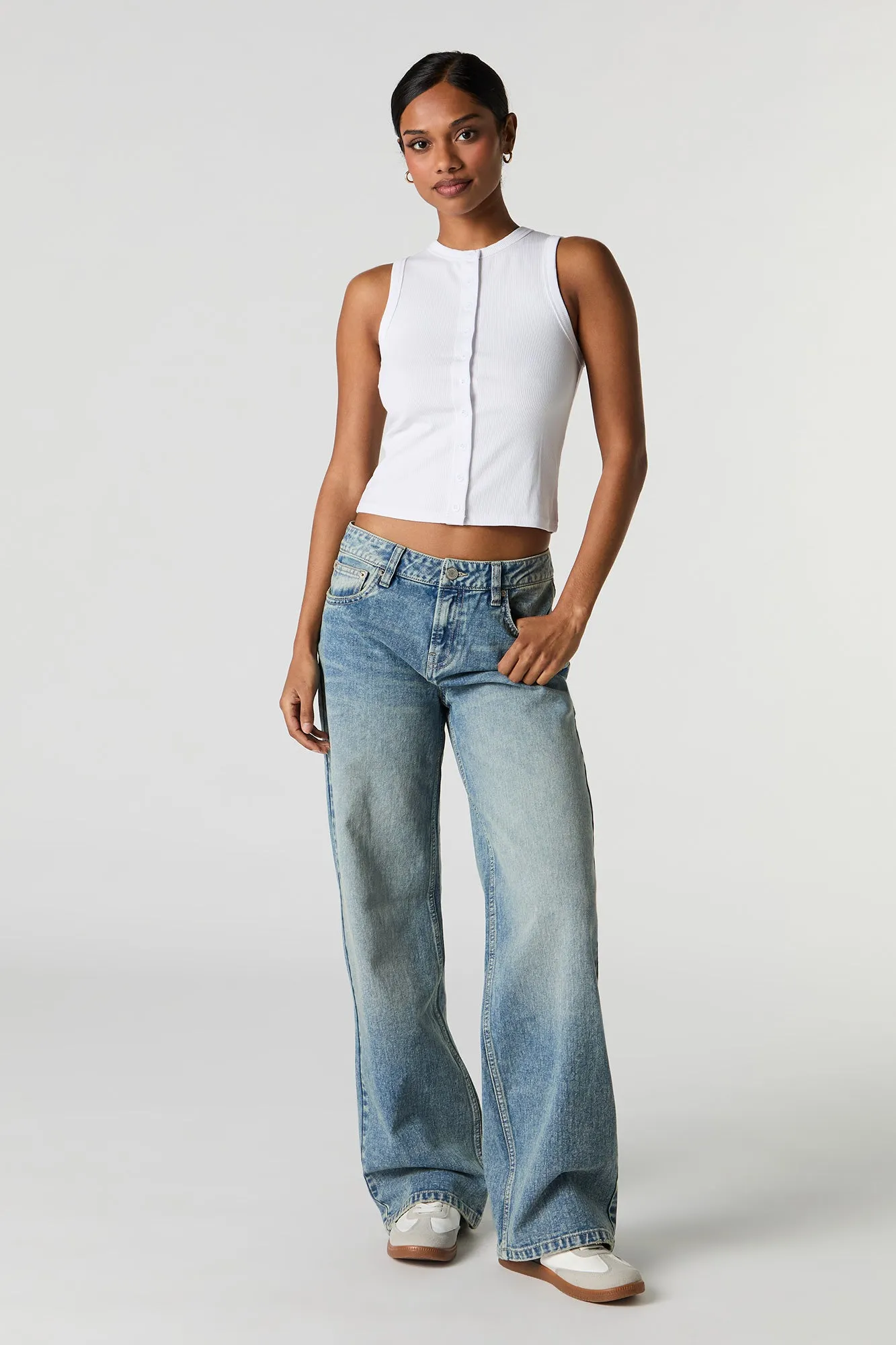 Ribbed Button Front Tank