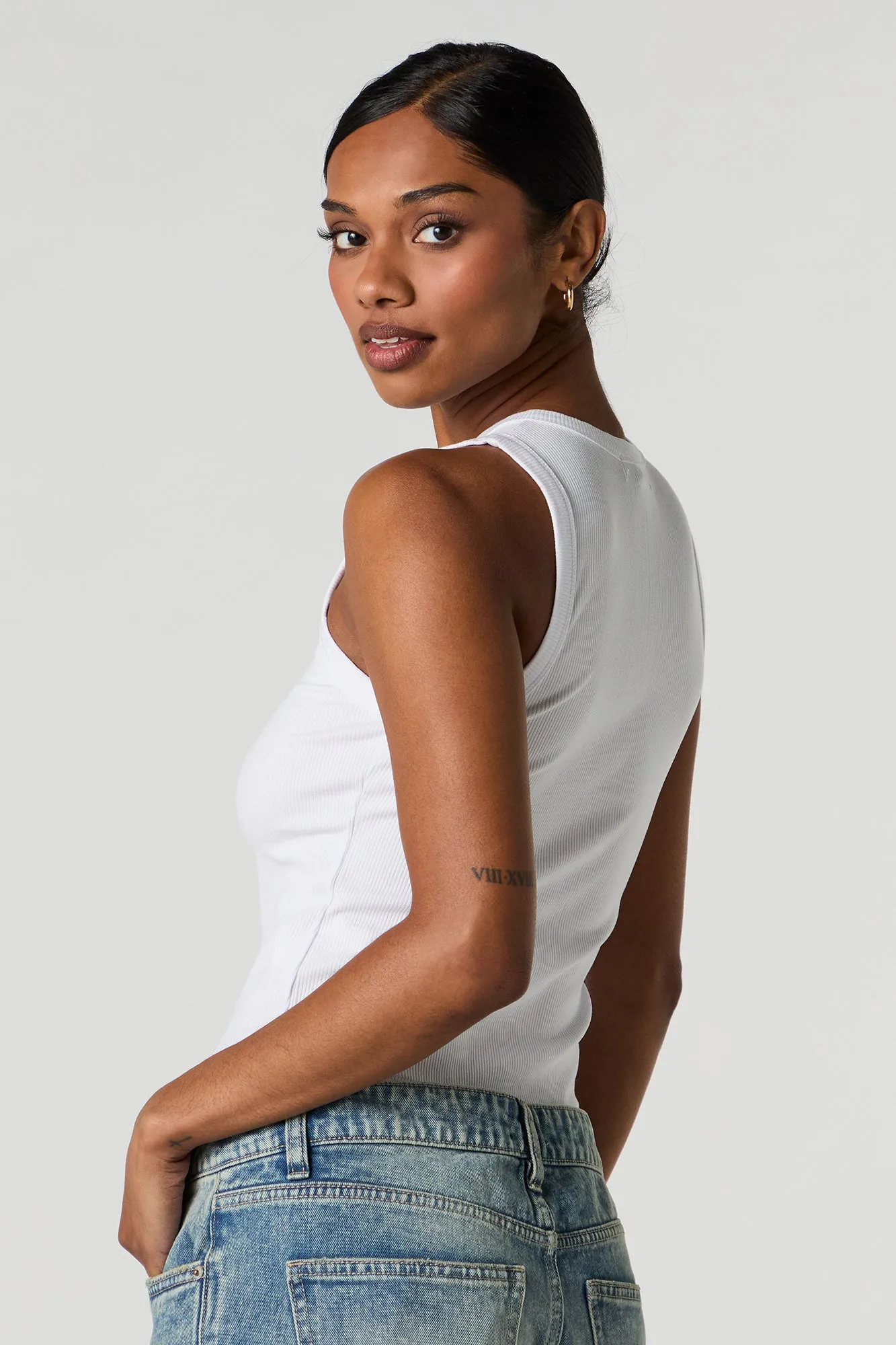 Ribbed Button Front Tank