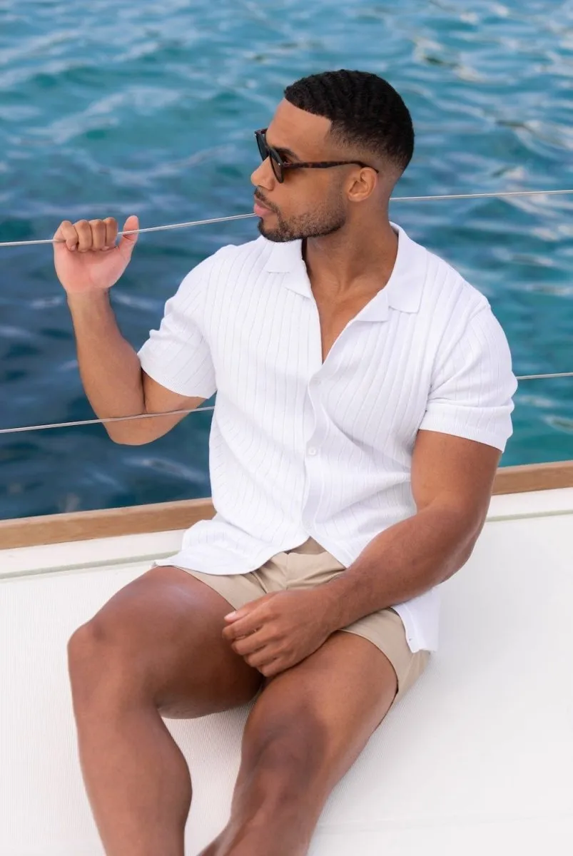 Ribbed Knitted Shirt in White