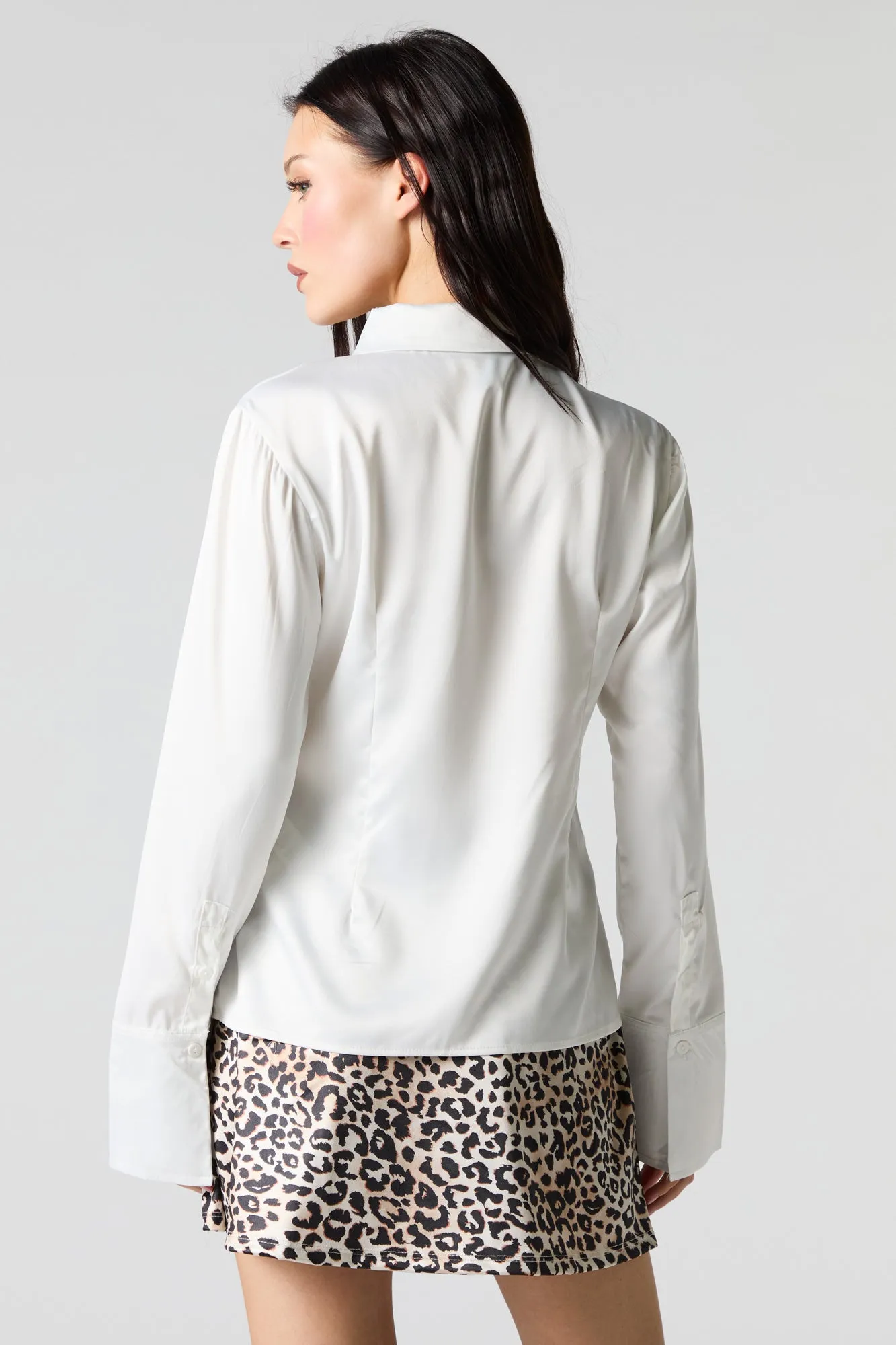 Satin Button-Up Collared Shirt