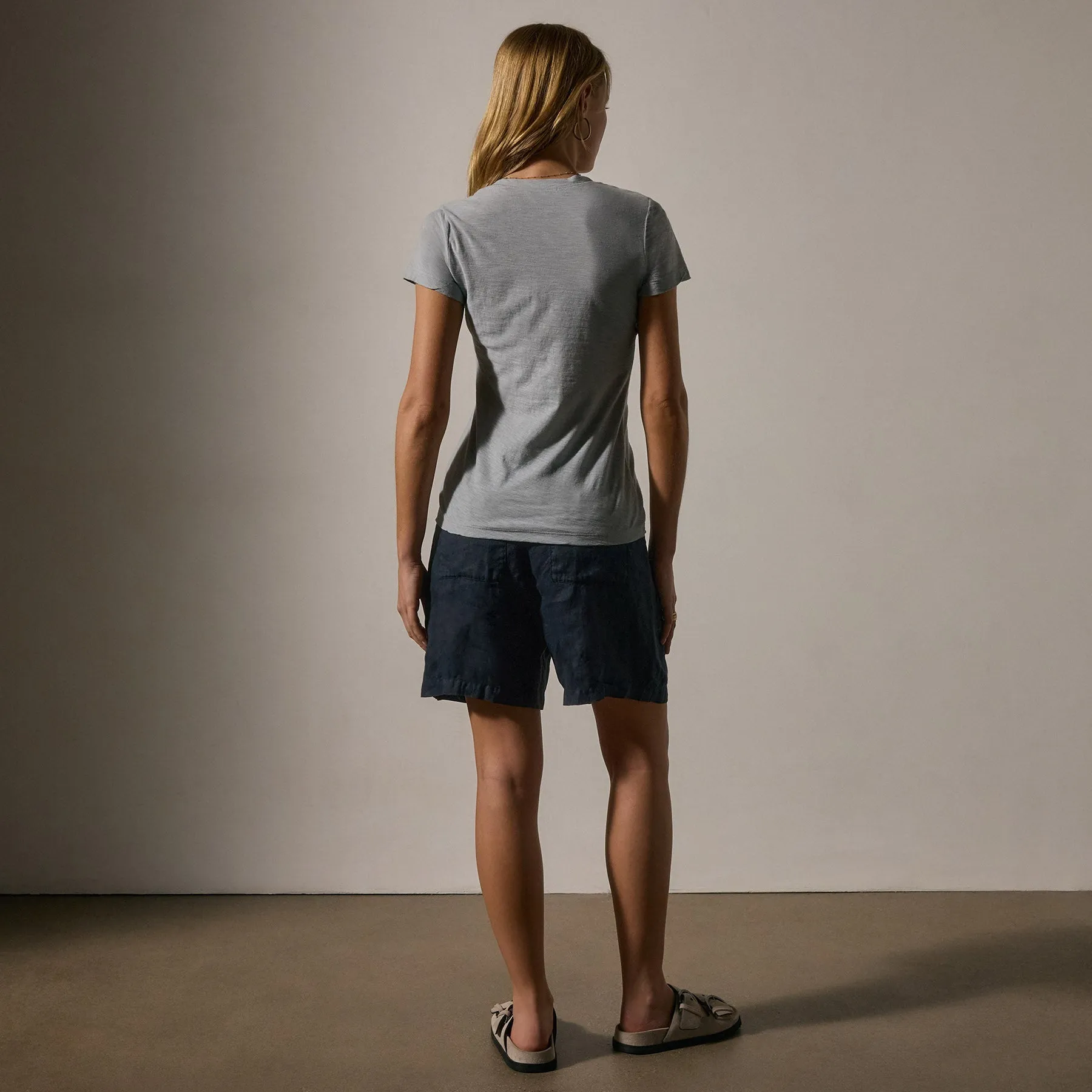 Sheer Slub Casual V Neck - Grey Sky