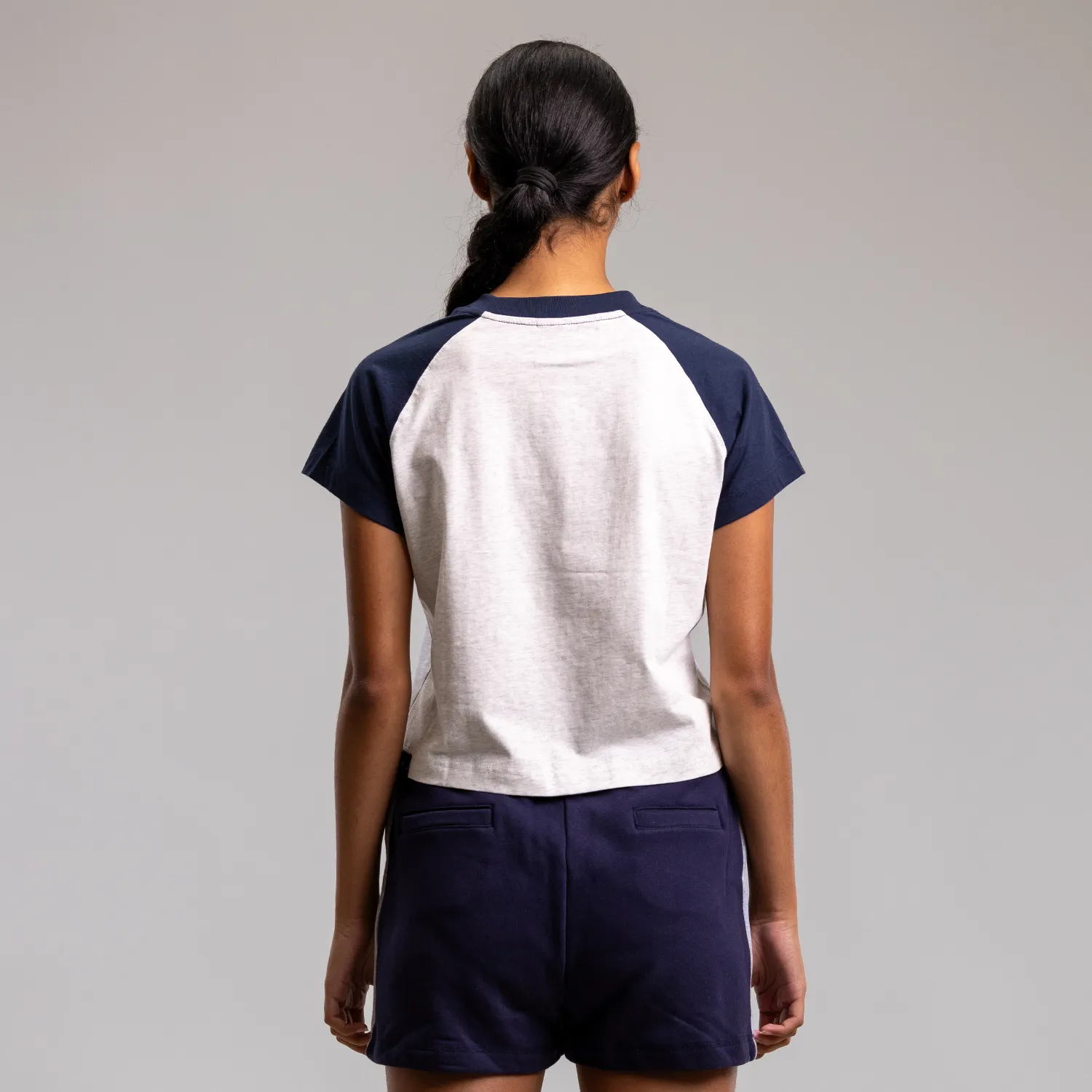 Unscripted Raglan Cropped Tee Womens WHITE MARLE/NAVY