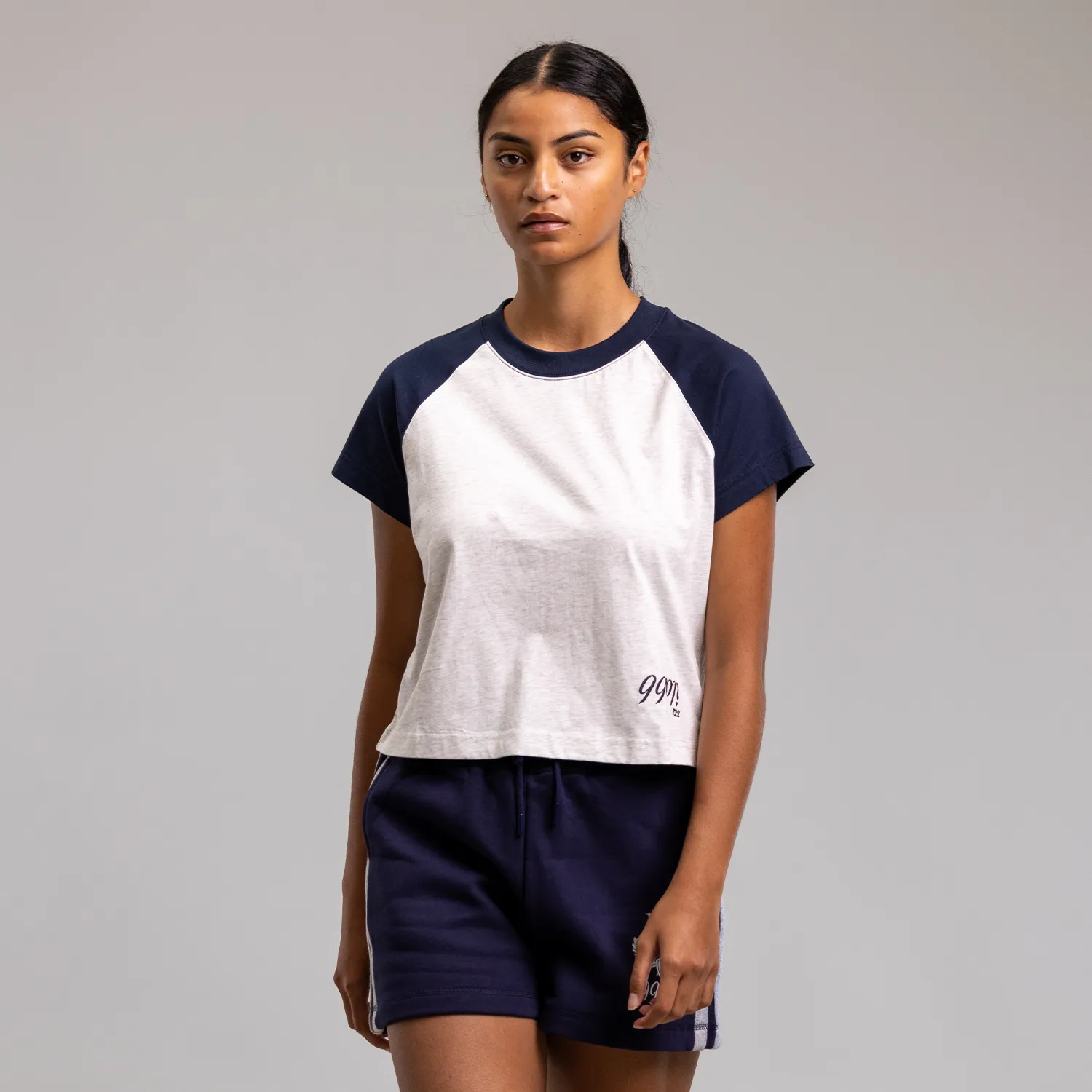 Unscripted Raglan Cropped Tee Womens WHITE MARLE/NAVY