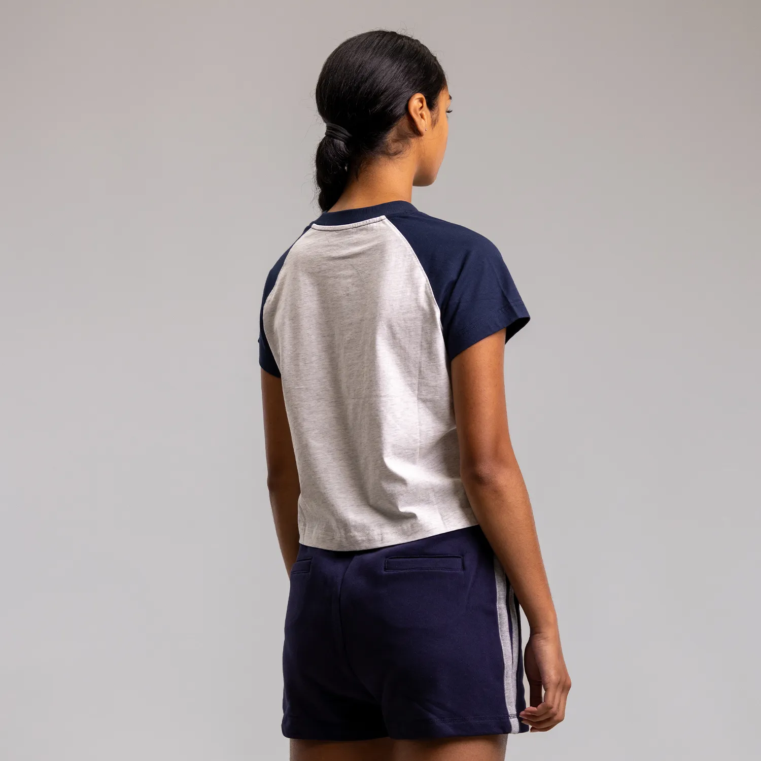 Unscripted Raglan Cropped Tee Womens WHITE MARLE/NAVY