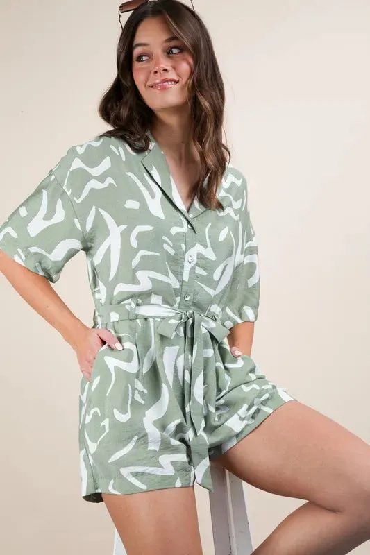 VERY J Oversized Printed Button Down Resort Romper