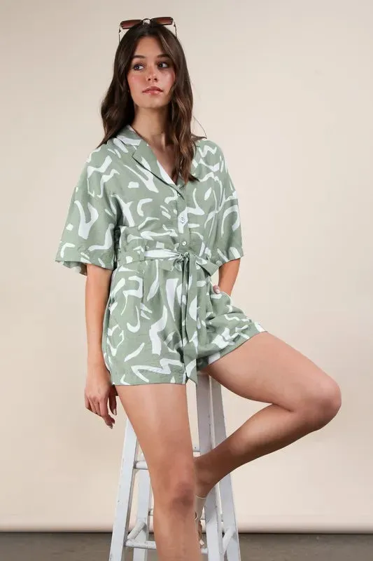 VERY J Oversized Printed Button Down Resort Romper