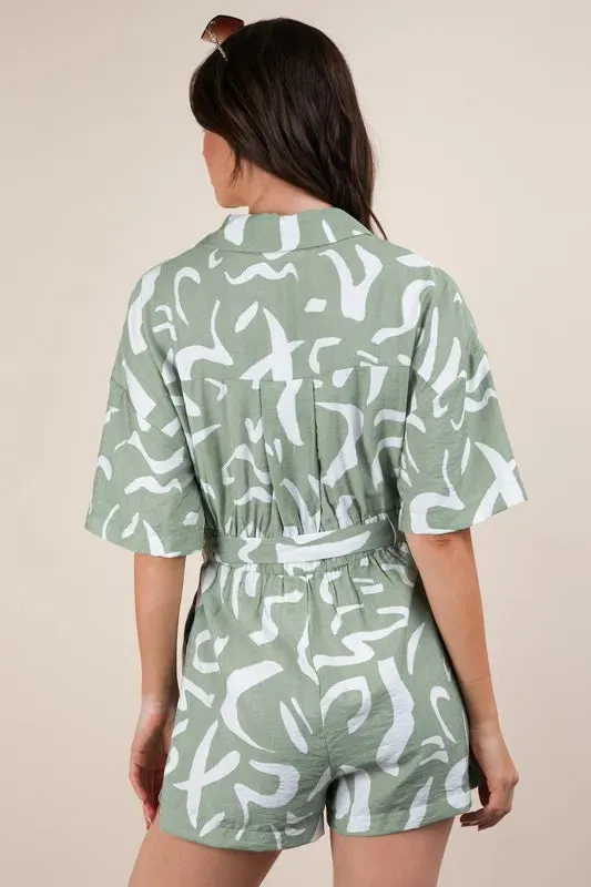 VERY J Oversized Printed Button Down Resort Romper