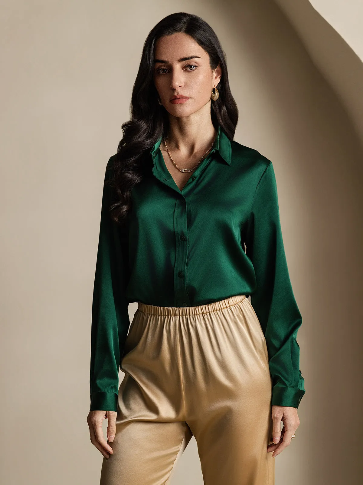 Women's 19 Momme Mulberry Silk Elegant Long-Sleeve Shirt
