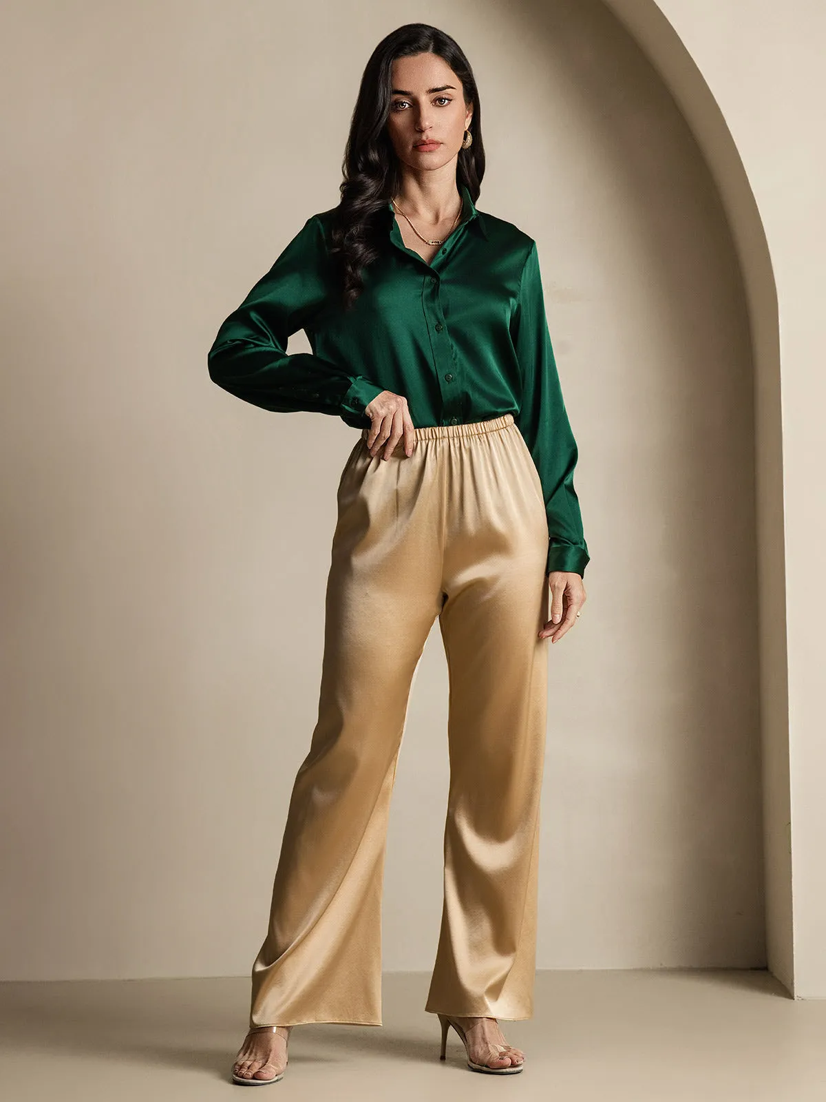 Women's 19 Momme Mulberry Silk Elegant Long-Sleeve Shirt