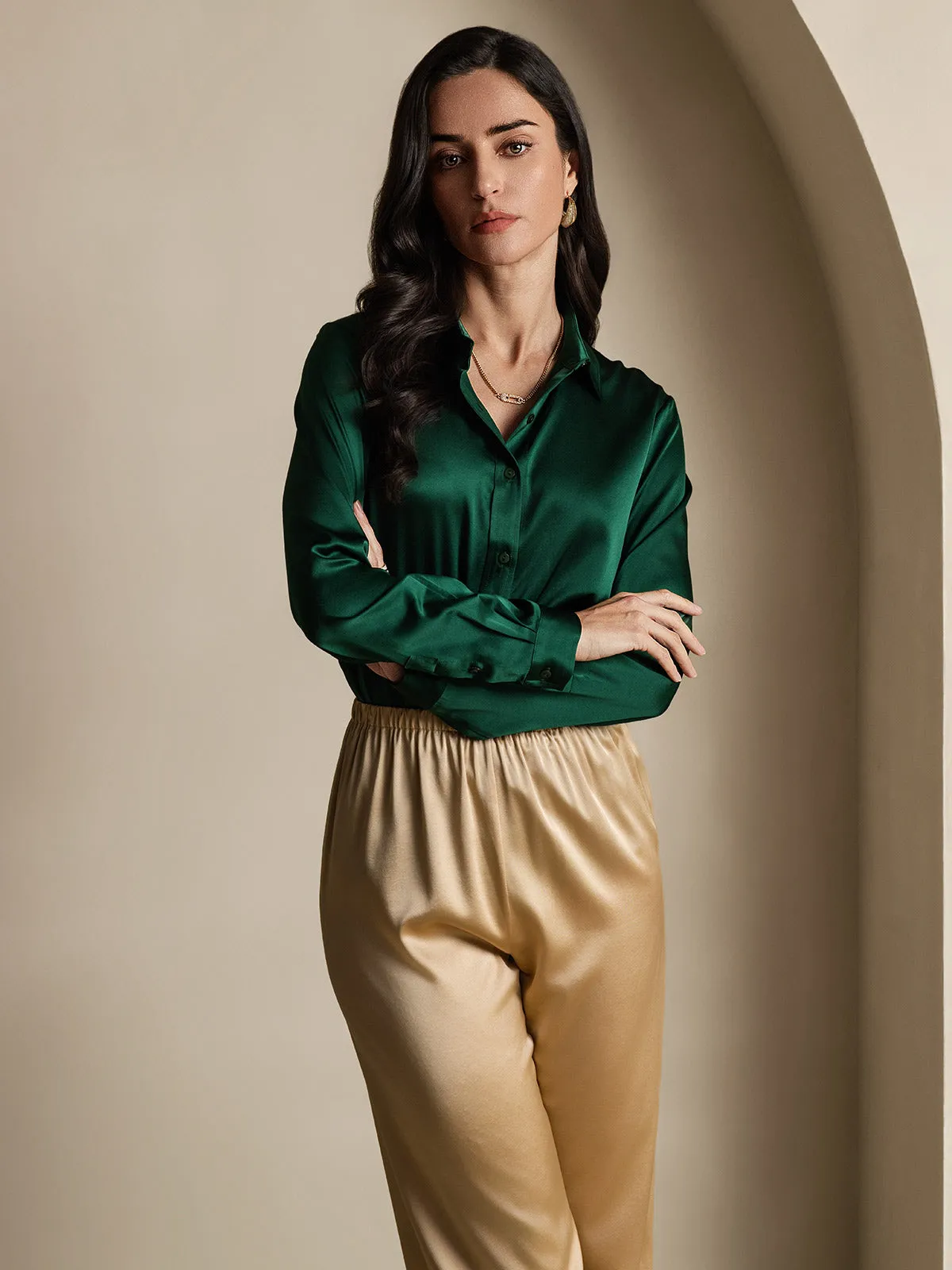 Women's 19 Momme Mulberry Silk Elegant Long-Sleeve Shirt