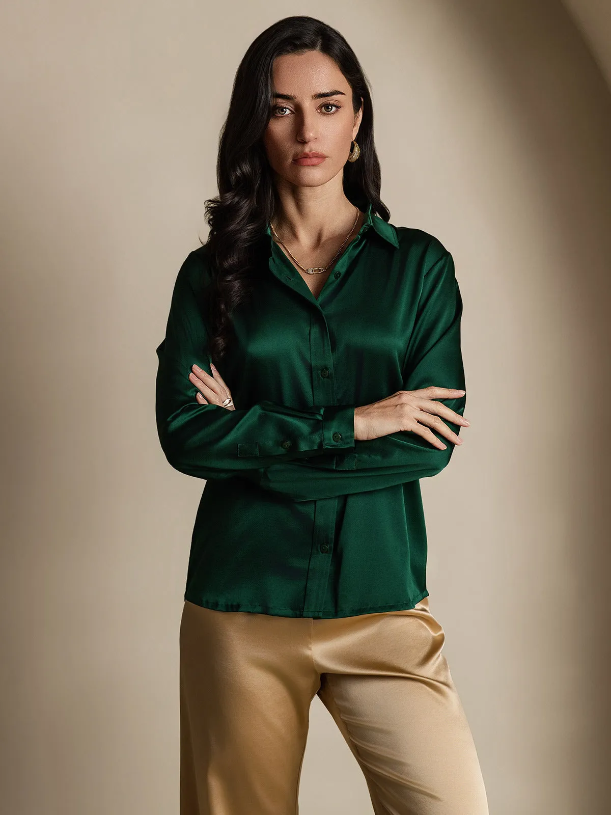 Women's 19 Momme Mulberry Silk Elegant Long-Sleeve Shirt