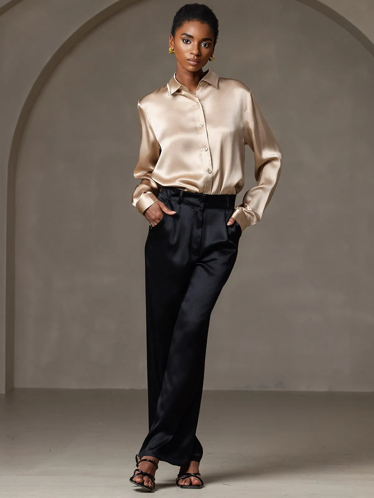 Women's 19 Momme Mulberry Silk Elegant Long-Sleeve Shirt