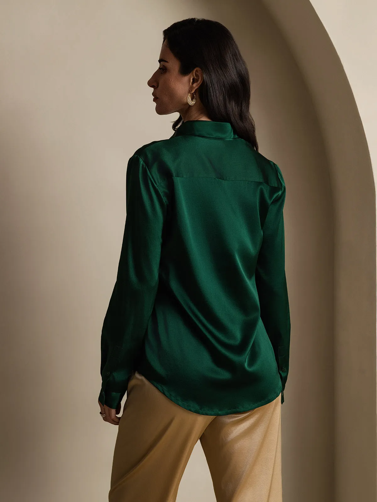 Women's 19 Momme Mulberry Silk Elegant Long-Sleeve Shirt