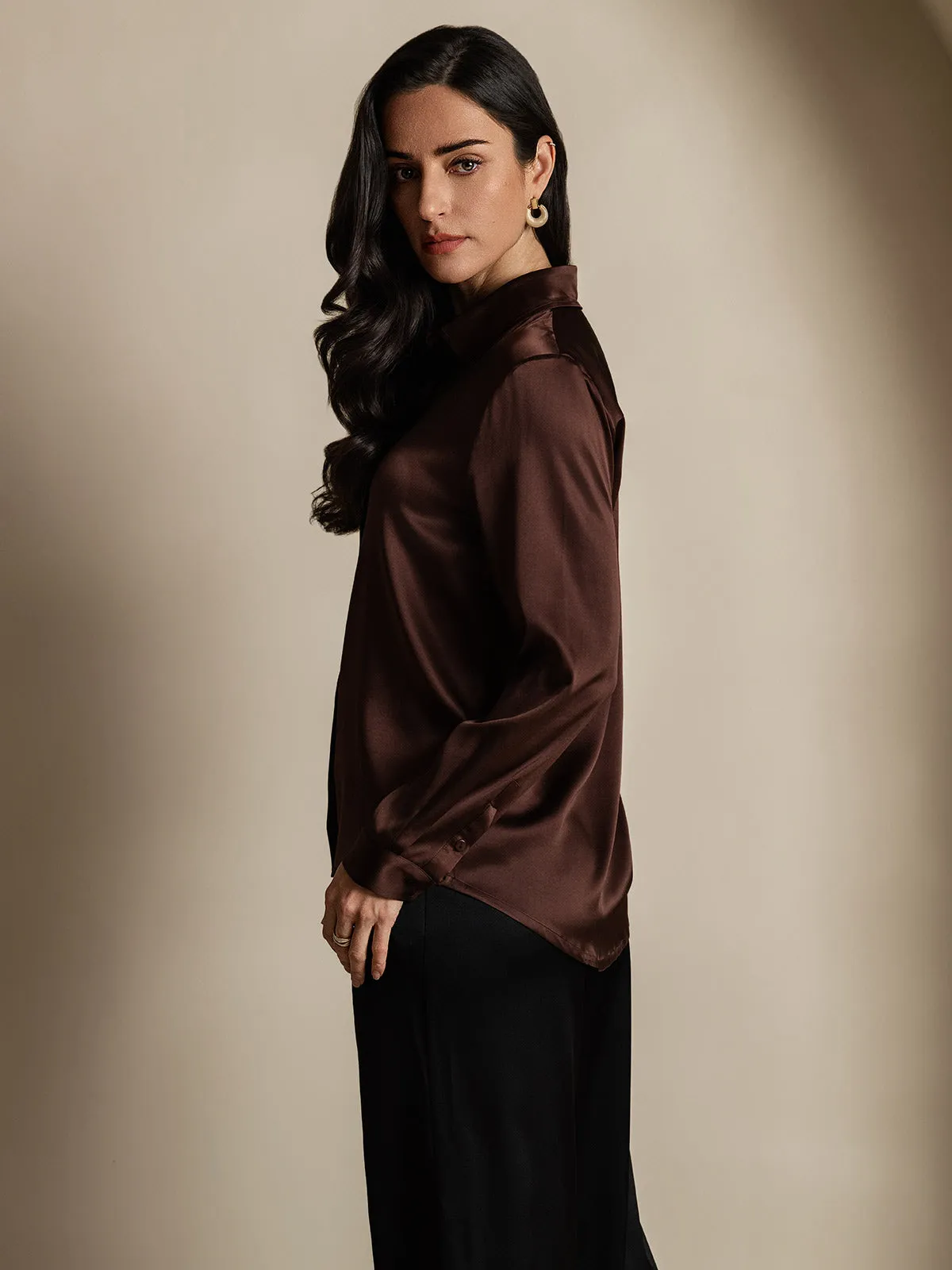 Women's 19 Momme Mulberry Silk Elegant Long-Sleeve Shirt