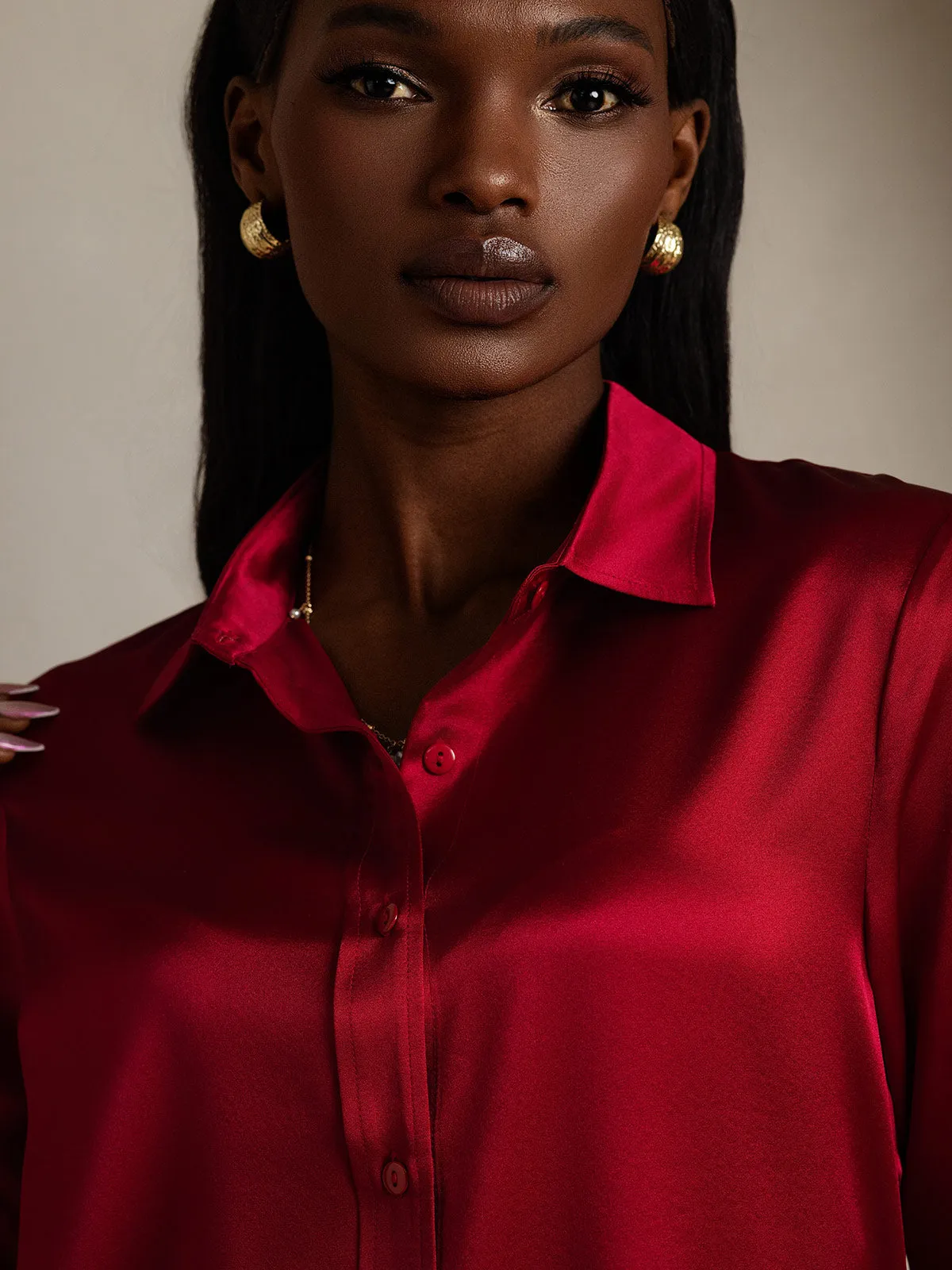 Women's 19 Momme Mulberry Silk Elegant Long-Sleeve Shirt