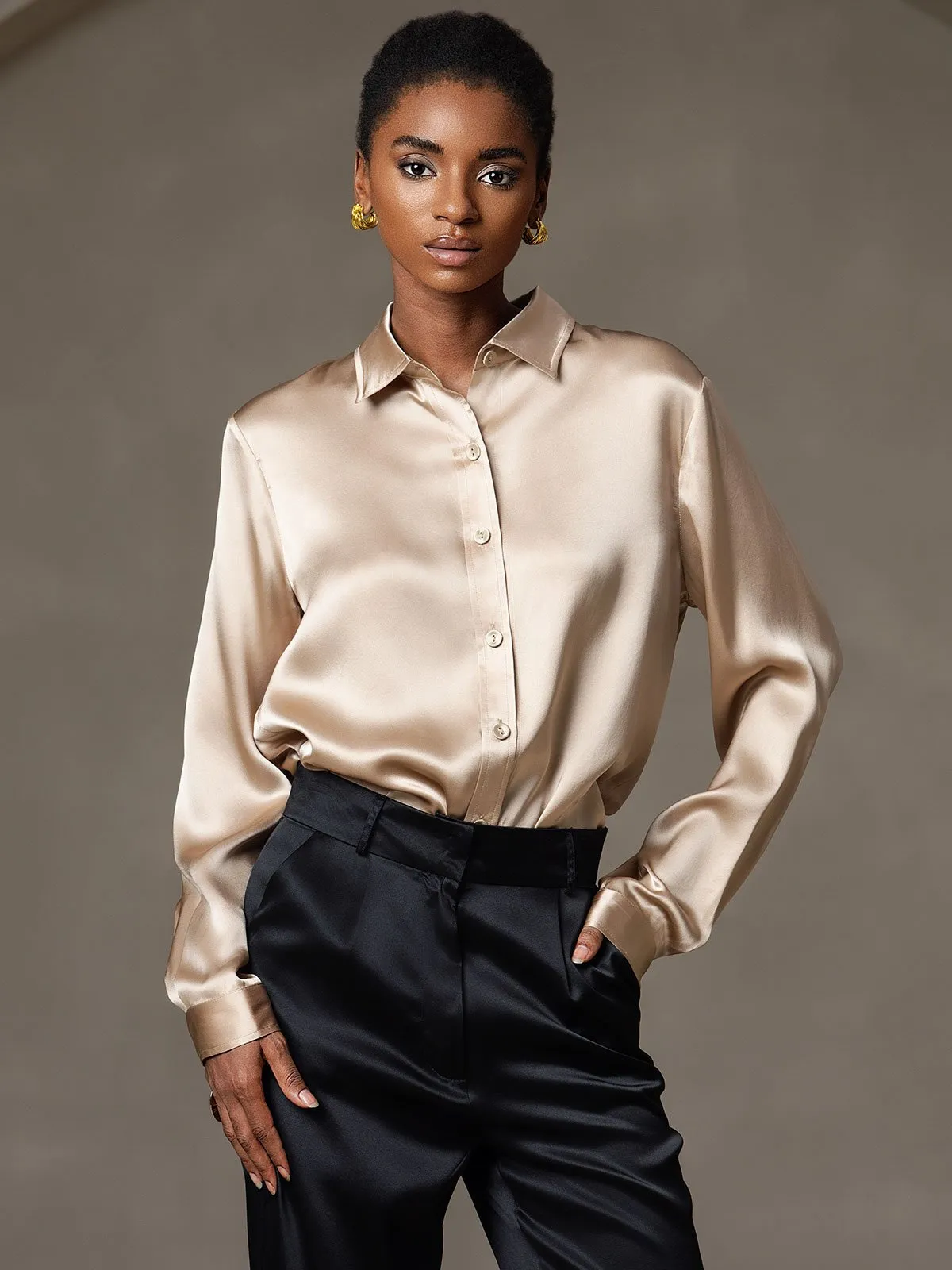 Women's 19 Momme Mulberry Silk Elegant Long-Sleeve Shirt