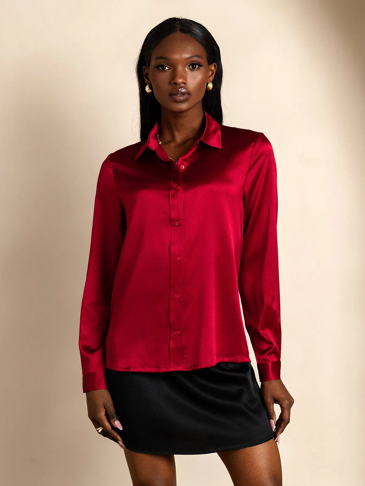 Women's 19 Momme Mulberry Silk Elegant Long-Sleeve Shirt