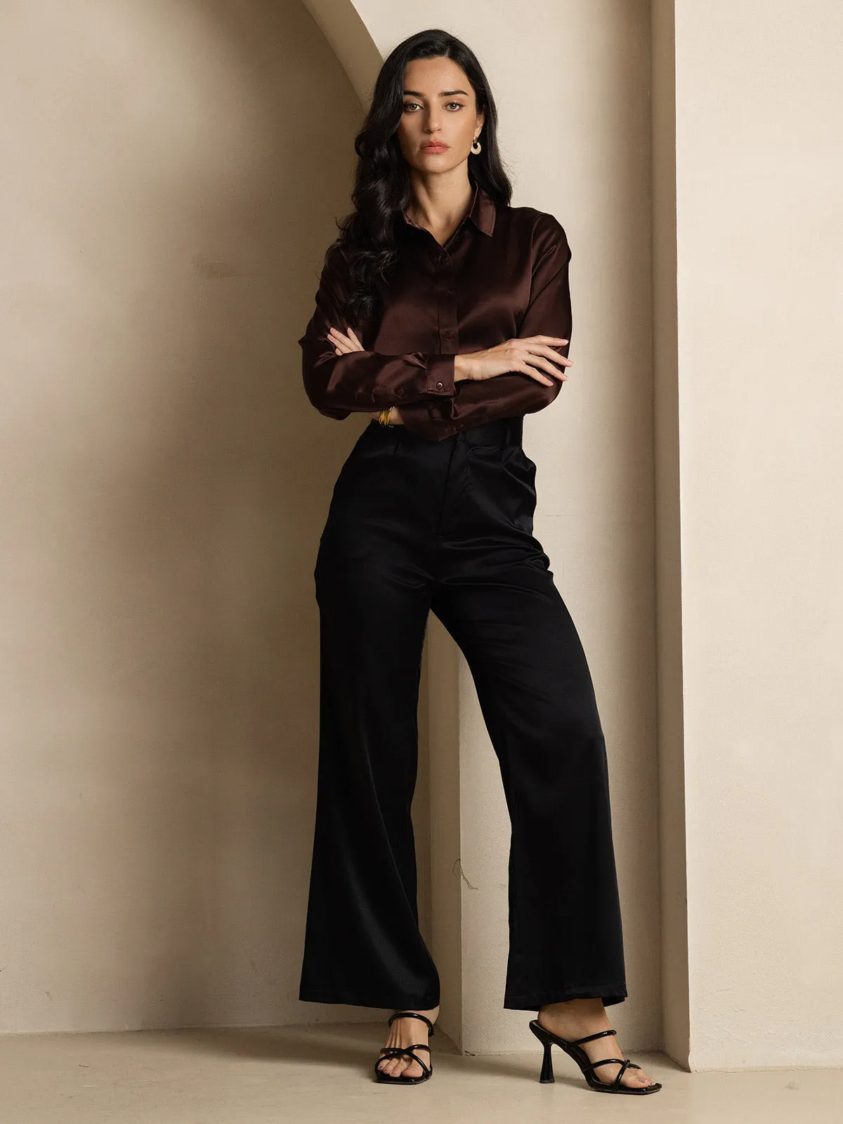 Women's 19 Momme Mulberry Silk Elegant Long-Sleeve Shirt